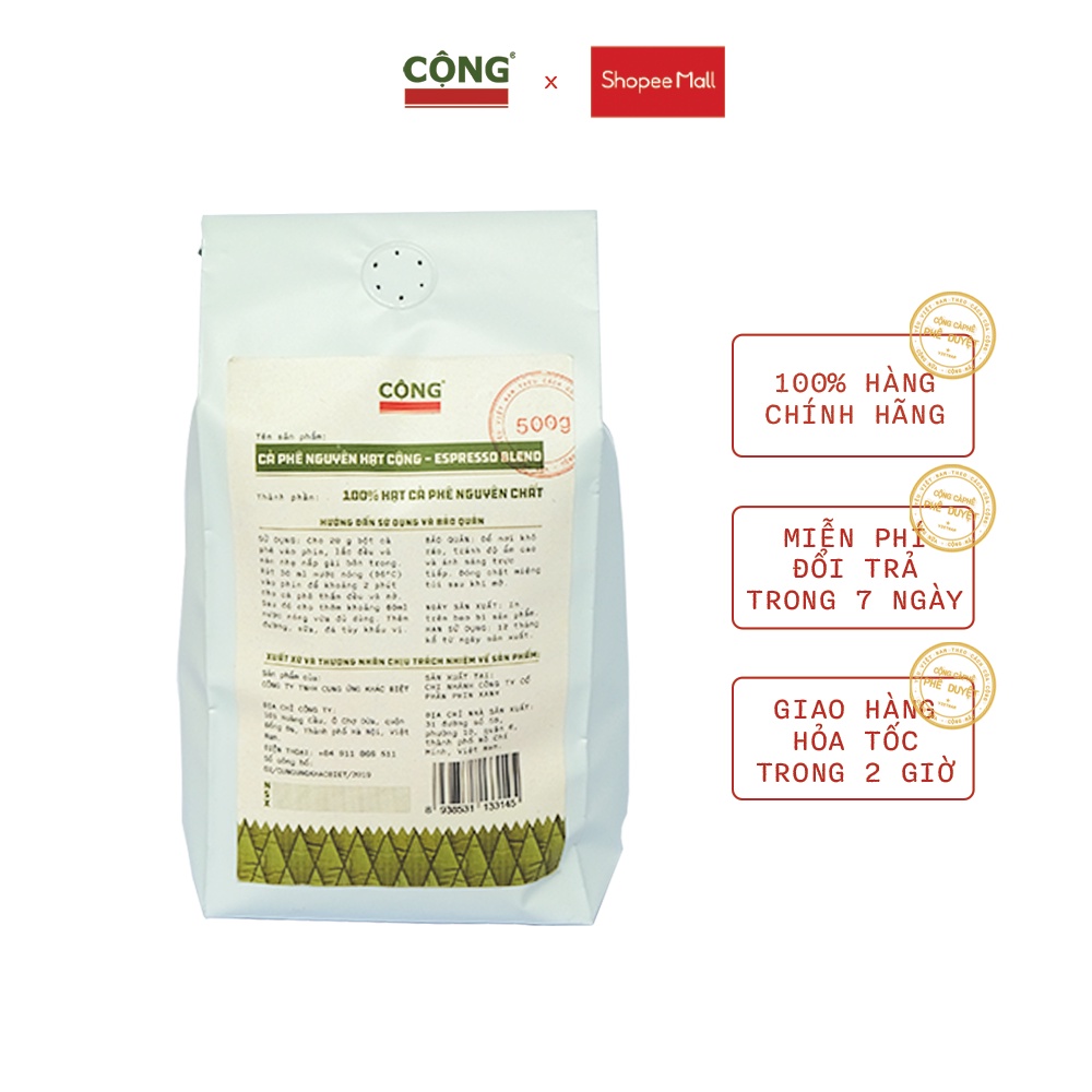 Cà phê nguyên hạt pha máy Epresso Blend 500g - Cộng Cà Phê