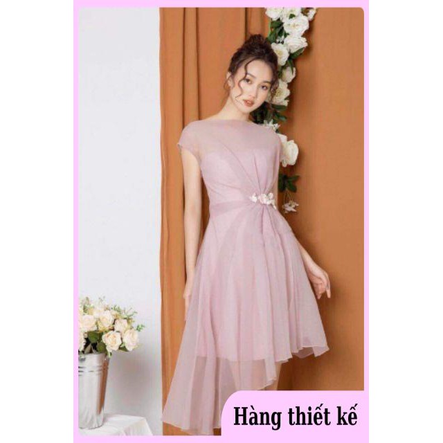 ( Hàng cao cấp ) Đầm Dự Tiệc Lưới Xốp Lệch Vai Form Xòe Nhẹ Cài Hoa Eo Có Sẵn Mút Ngực Cực Xinh | BigBuy360 - bigbuy360.vn