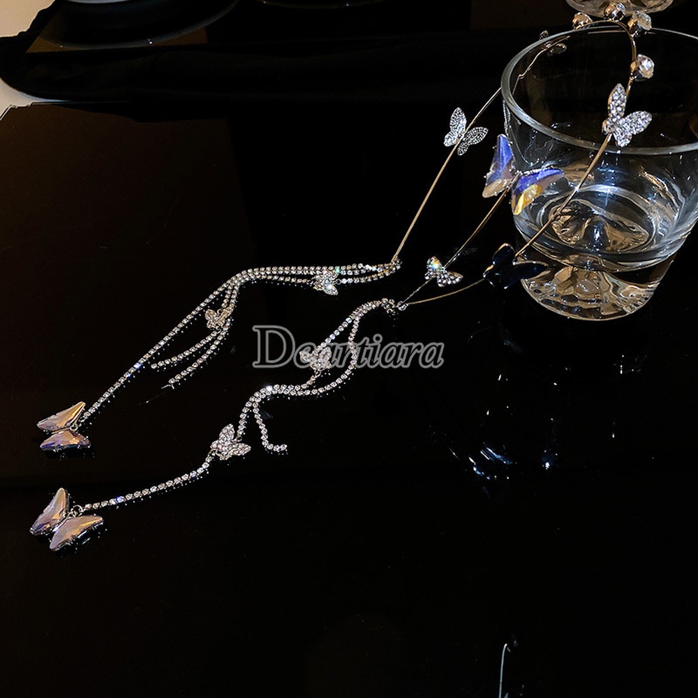 Băng Đô Cài Tóc Hình Bướm Đính Đá Phối Tua Rua Thời Trang Ngọt Ngào