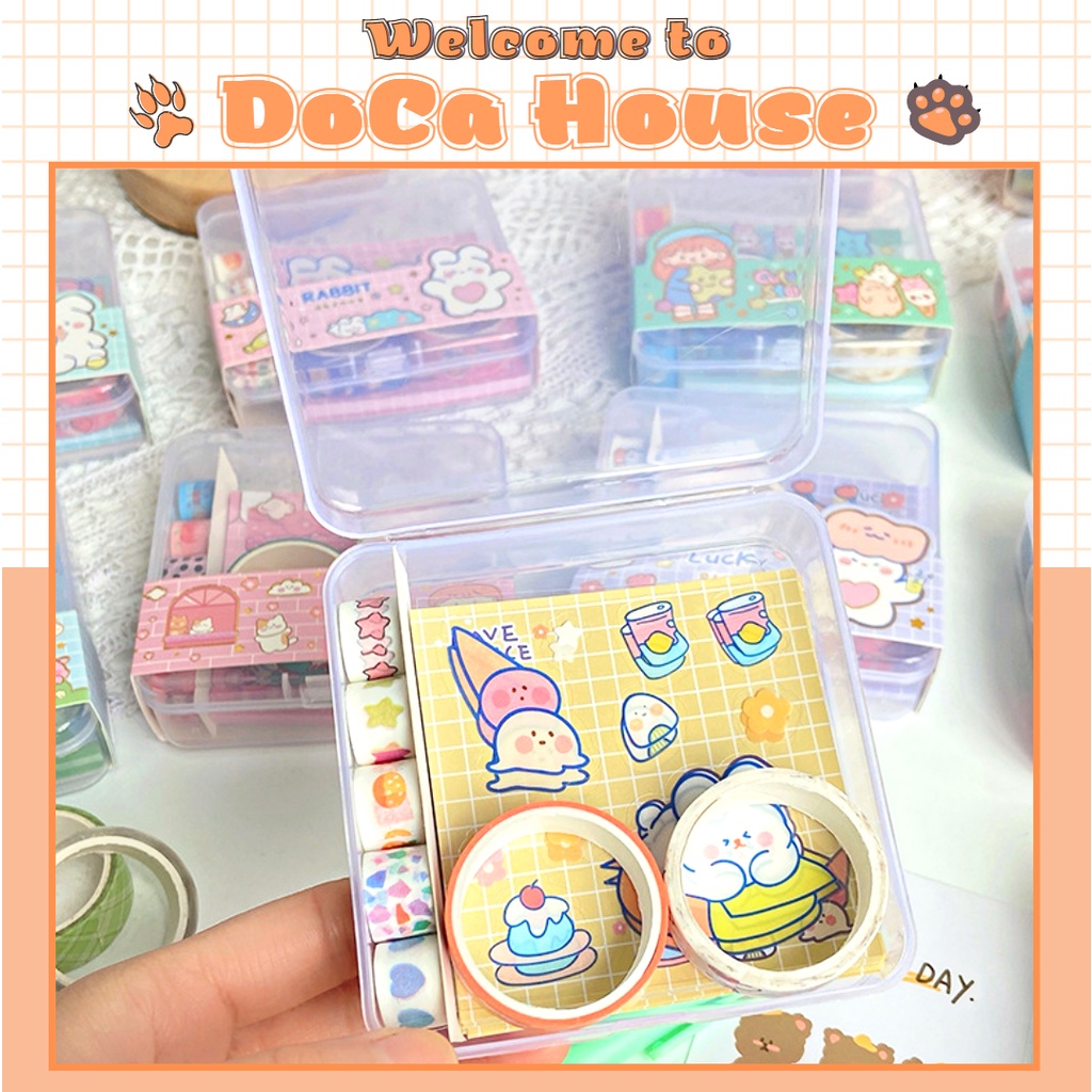 Sticker hộp kèm note washi xinh xắn trang trí sổ nhật ký - DC249