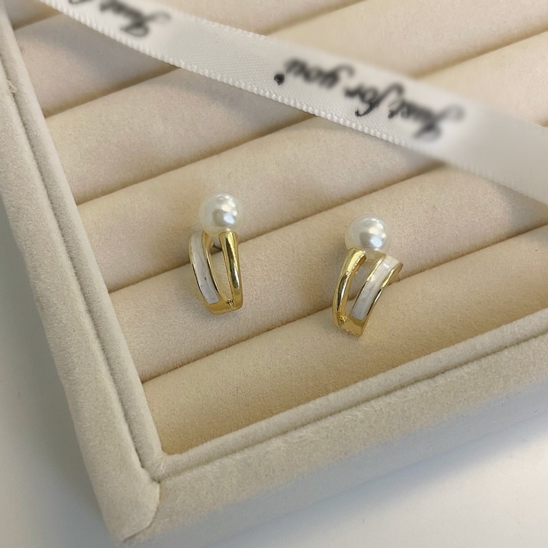 Bông tai nữ ngọc trai nhân tạo  Her Acessories  hoa tai tròn phụ kiện trang sức Hàn Quốc H112