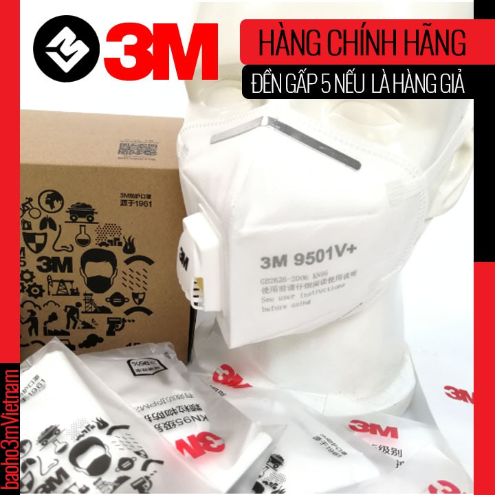 Khẩu trang 3M 9501V+ KN95 lọc hơn 95% bụi siêu mịn PM2.5 có van thở [có ảnh thật]
