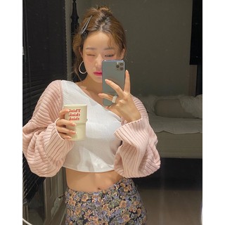 Set áo khoác len dáng ngắn tay dài và croptop hở vai có ảnh thật(có sẵn)