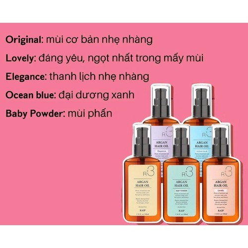 Dưỡng Tóc Chuyên Sâu ARGAN HAIR OIL R3 - ĐỦ MÀU ( Xanh Lá + Xanh Dương + Tím + Vàng + Hồng ) + Dr. Top