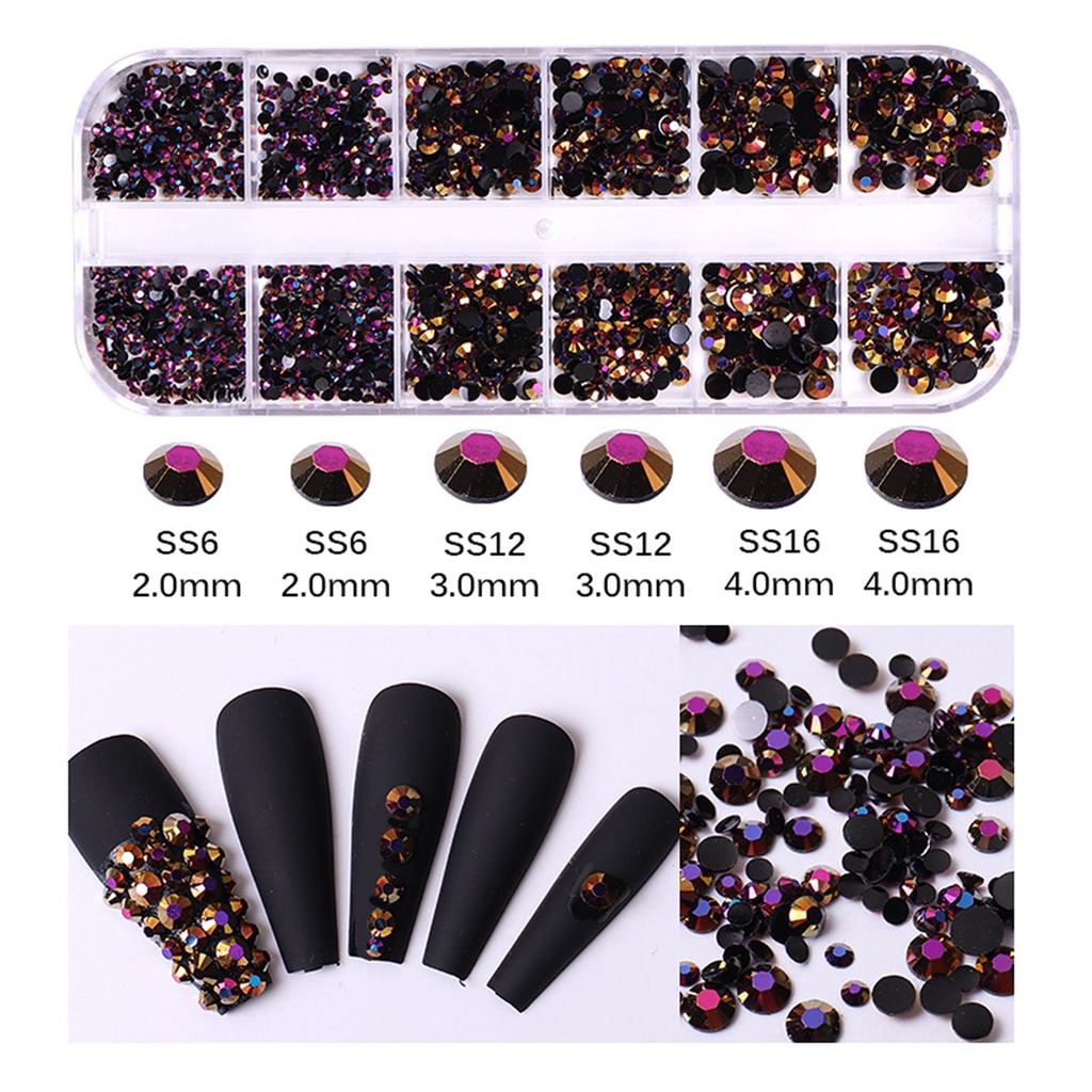 1 Hộp Phụ Kiện Trang Trí Móng Tay Nghệ Thuật Tạo Hiệu Ứng 3D Nhiều Màu Sắc Lấp Lánh Bằng Acrylic 12 Ngăn DIY