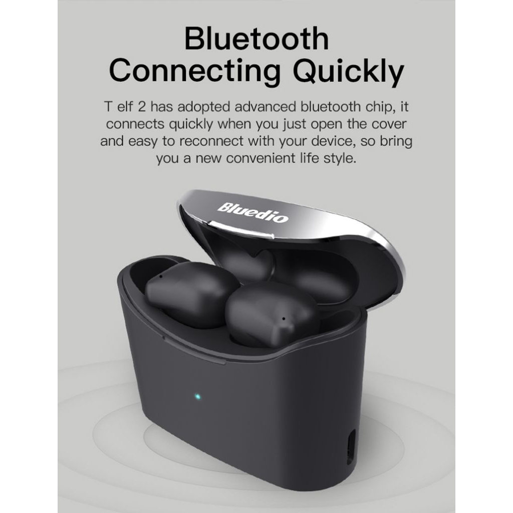 Tai nghe nhét trong không dây Bluetooth 5.0 TWS Bluedio T-elf 2 chống thấm nước có hộp sạc