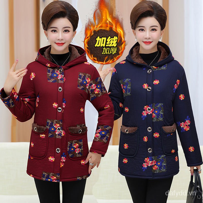 Áo khoác đệm cotton dáng rộng thời trang thu đông cho phụ nữ trung niên 20222