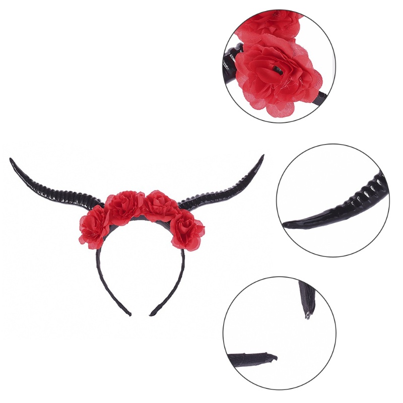 Băng Đô Sừng Hươu Đính Hoa Chống Trượt Dùng Làm Đạo Cụ Chụp Ảnh Halloween