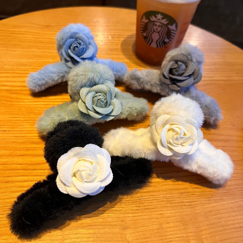 Kẹp Tóc Hoa Trà Nhồi Bông Phong Cách Mới 2022