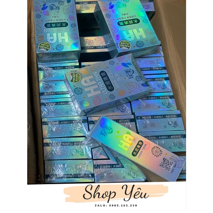 Bao cao su siêu mỏng HA xanh hộp 100 chiếc. Sản phẩm nếu không hài lòng hoàn tiền cho khách hàng