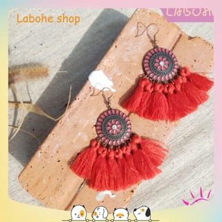Bông tai tua rua đỏ phong cách Boho nhiều mẫu