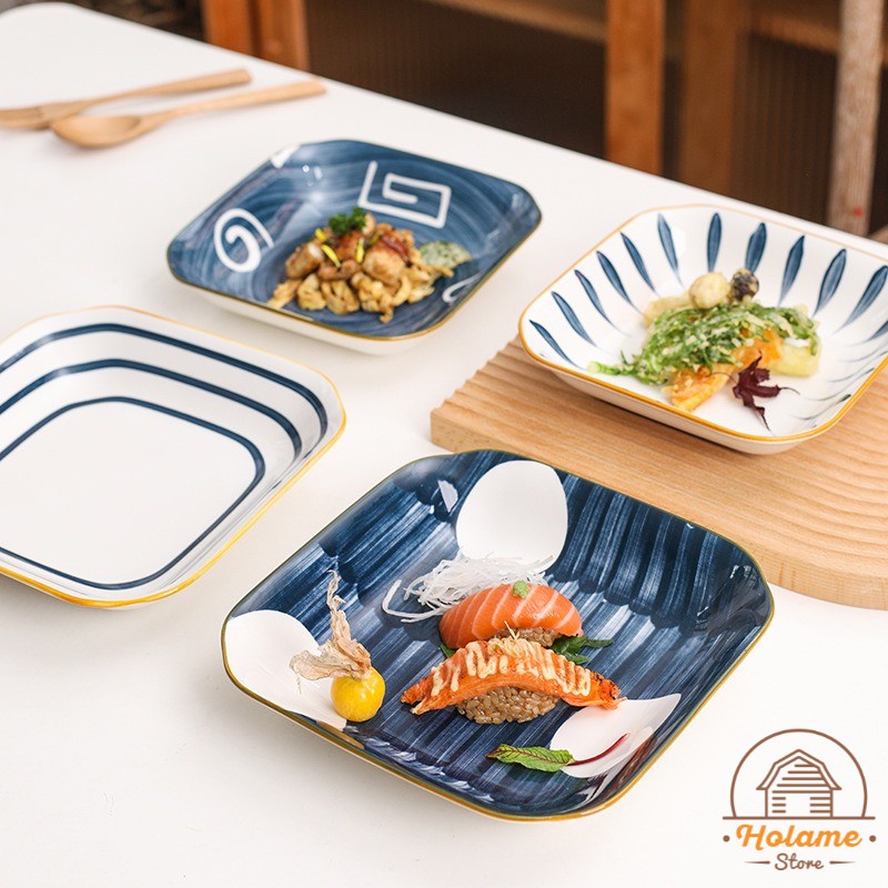 Đĩa sứ sâu lòng , đĩa decor phong cách Nhật Bản men bóng chịu được nhiệt độ cao Holame