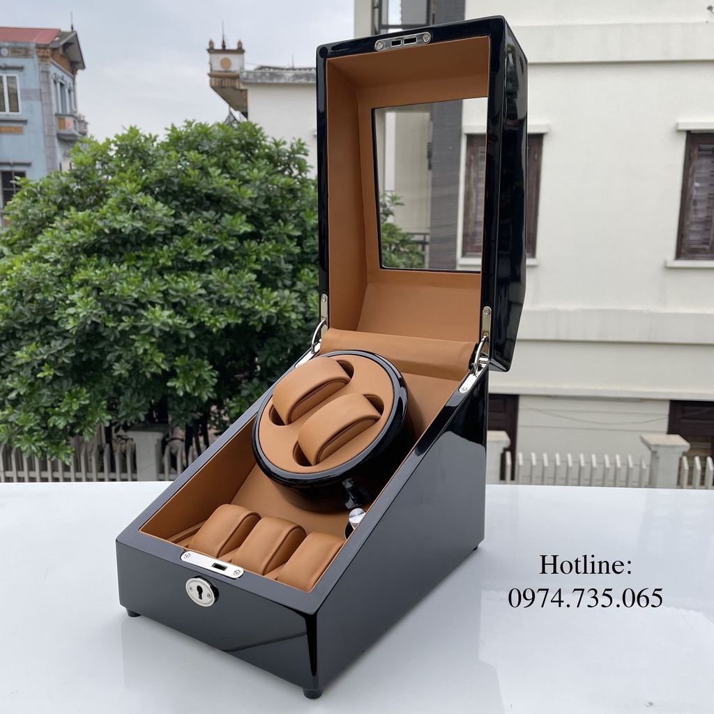 Hộp xoay đồng hồ 2 xoay 3 trưng bày - Gỗ sơn mài đen bóng - Bản full ...