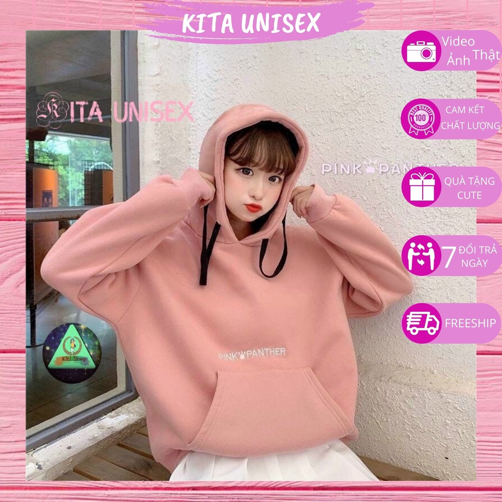 Áo khoác Hoodies nam nữ vải nỉ bông ấm áp form rộng Freesize Thời trang Kita Unisex - Pink PANTHER [ Ảnh - Video Thật ]