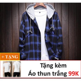 ÁO KHOÁC UNISEX CARO PHỐI NÓN THỜI TRANG CAO CẤP JCJ8812+TẶNG ÁO THUN TRẮNG