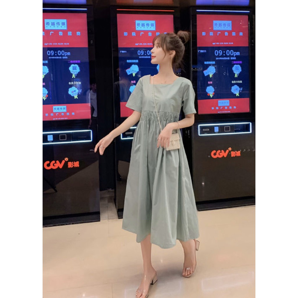 [Mã SKAMSALEP6 giảm 10% tối đa 100K đơn 150K] Đầm Xòe Xanh Mint Cổ Vuông Nhún Eo Nơ Sau Dễ Thương - DX650 | BigBuy360 - bigbuy360.vn