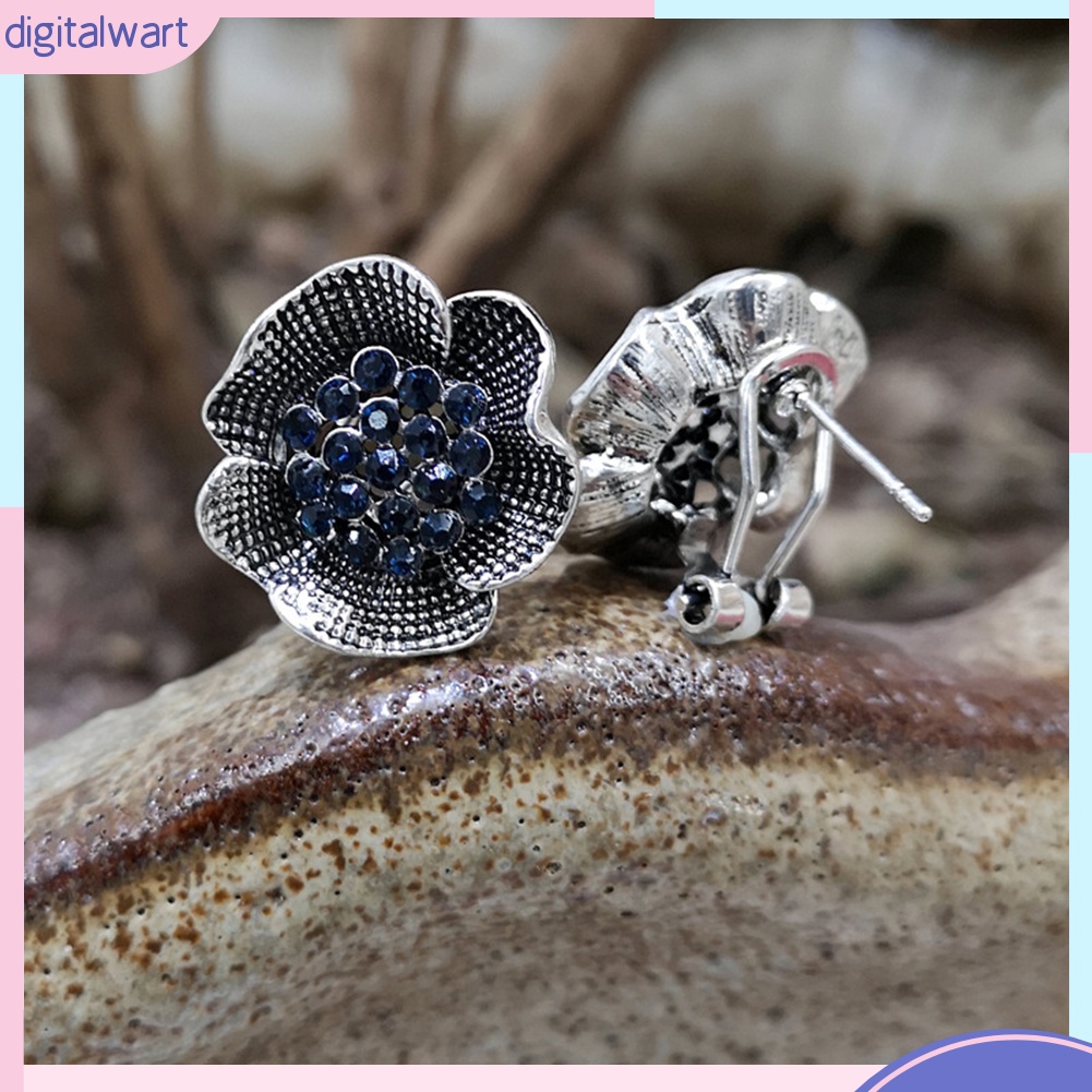 Cặp Khuyên Tai Hình Hoa Hồng Đính Đá Quý Nhân Tạo Sang Trọng Cá Tính Dành Cho Nữ