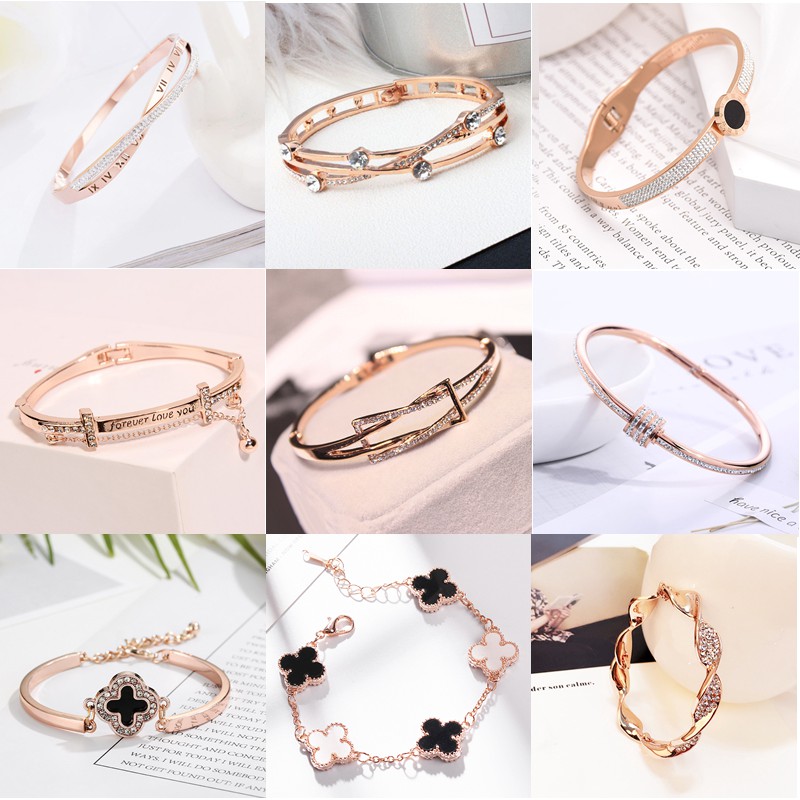 Vòng tay titan đính đá pha lê lấp lánh thời trang thanh lịch đơn giản dành cho nữ