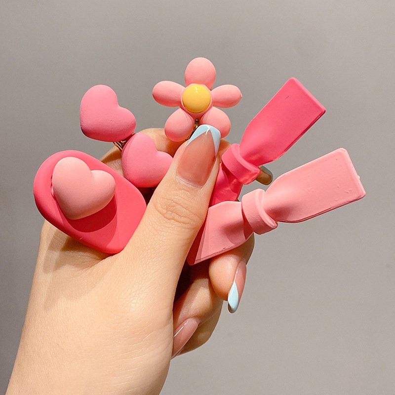 Kẹp Tóc Hình Nơ / Trái Tim Màu Hồng Dễ Thương Ngọt Ngào Cho Bé Gái