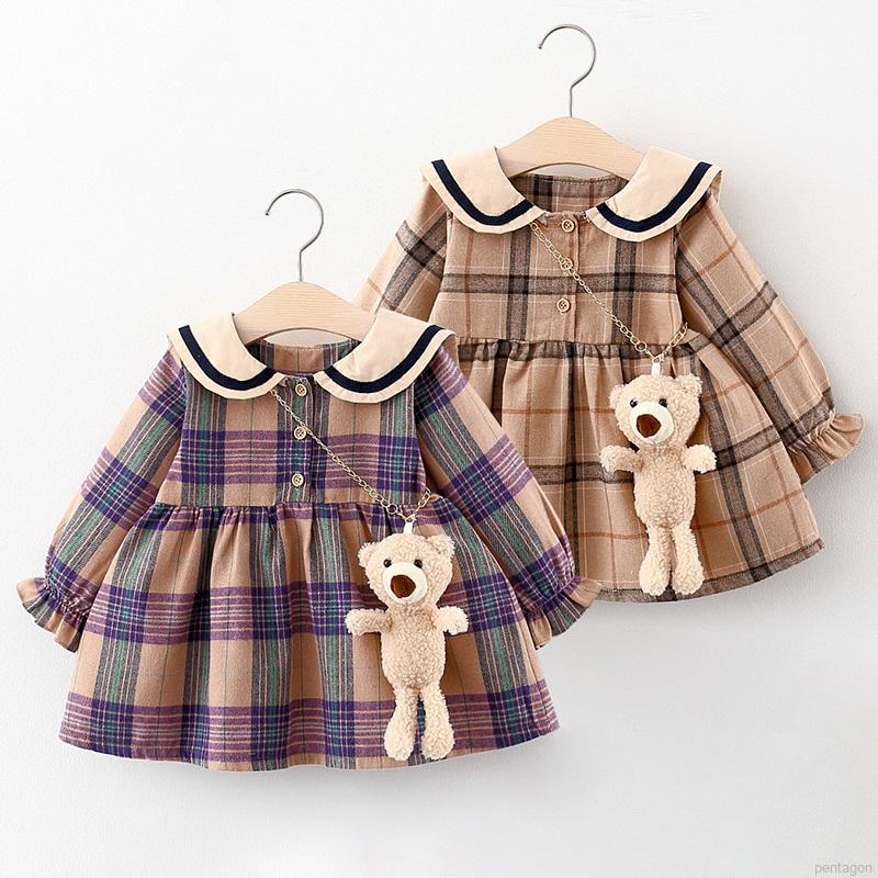 Đầm Ca Rô Dài Tay Cổ Thủy Thủ Xinh Xắn Dành Cho Bé Gái