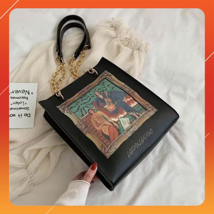 Túi xách nữ  Túi kẹp nách  Túi da mềm Vintage Tranh [ freeship ]