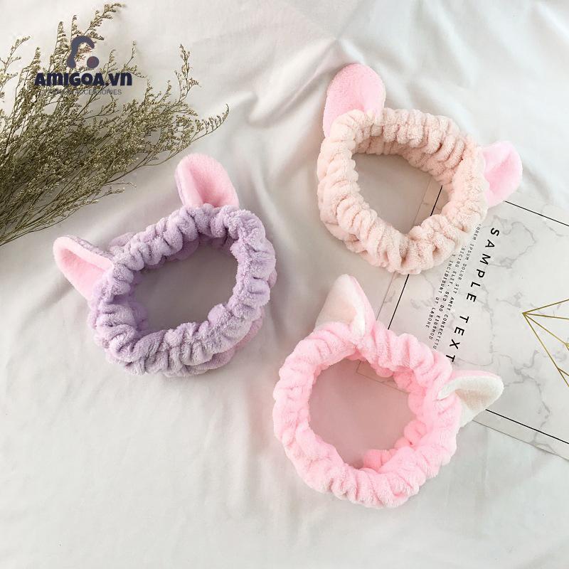 Băng Đô Rửa Mặt Trang Điểm Tai Mèo Ba Chiều Dễ Thương