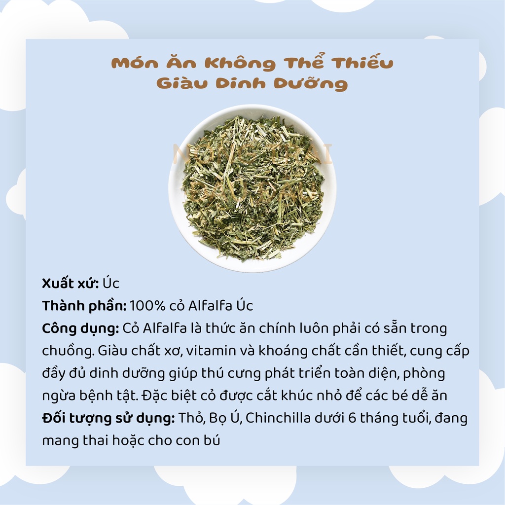 Cỏ Alfalfa Cắt Khúc Giàu Dinh Dưỡng Cho Thỏ, Bọ Ú, Chinchilla 500g, 1kg