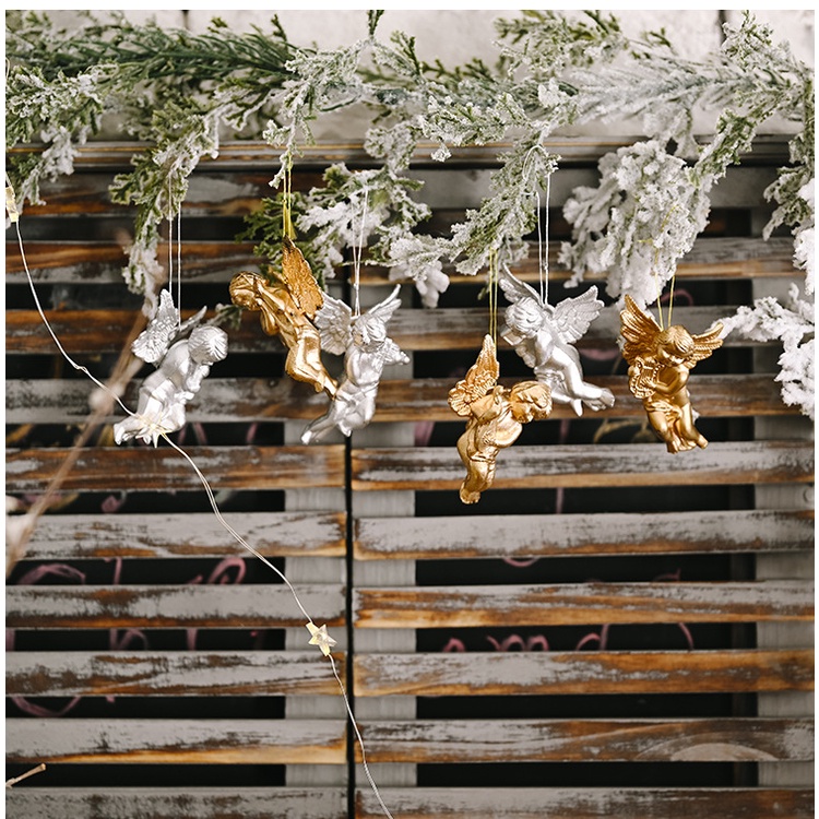 Set 6 Búp Bê Thiên Thần Màu Vàng / Bạc Trang Trí Cây Thông Giáng Sinh / Năm Mới