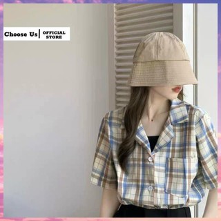 Áo sơ mi kiểu cộc tay vải cao cấp Choose Us CA017, áo sơ mi nữ đẹp kẻ sọc kiểu Choose Us CA017 đẹp