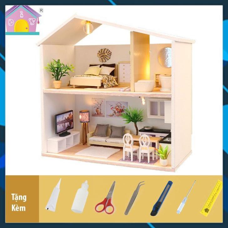 Mô hình nhà búp bê gỗ DIY Nhà búp bê lắp ghếp Ánh Sáng Giữa Màn Đêm M039 Toy World