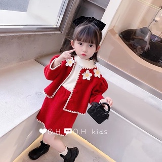 xả kho - Set váy dạ gắn hoa thật bé gái