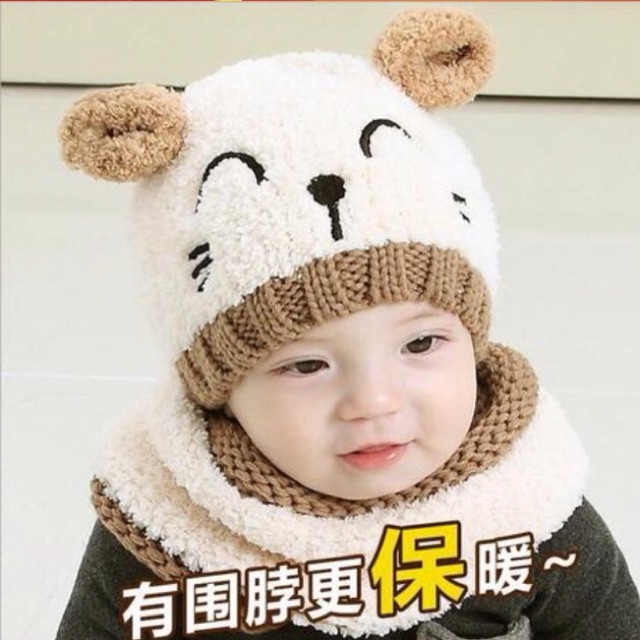 Mũ len em bé kèm khăn cổ