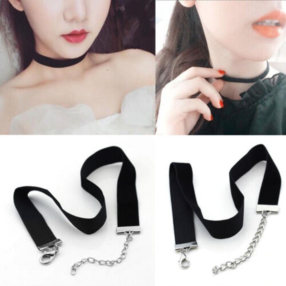 1 Vòng Cổ Choker Dây Nhung Thắt Ruy Băng Đen Cổ Điển Có Thể Điều Chỉnh