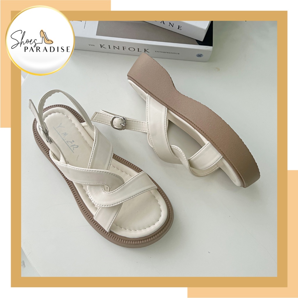 Giày sandal nữ ulzzang đế xuồng chéo trơn 3p hai quai ngang nhún đế mềm nữ Shoes Paradise SD014
