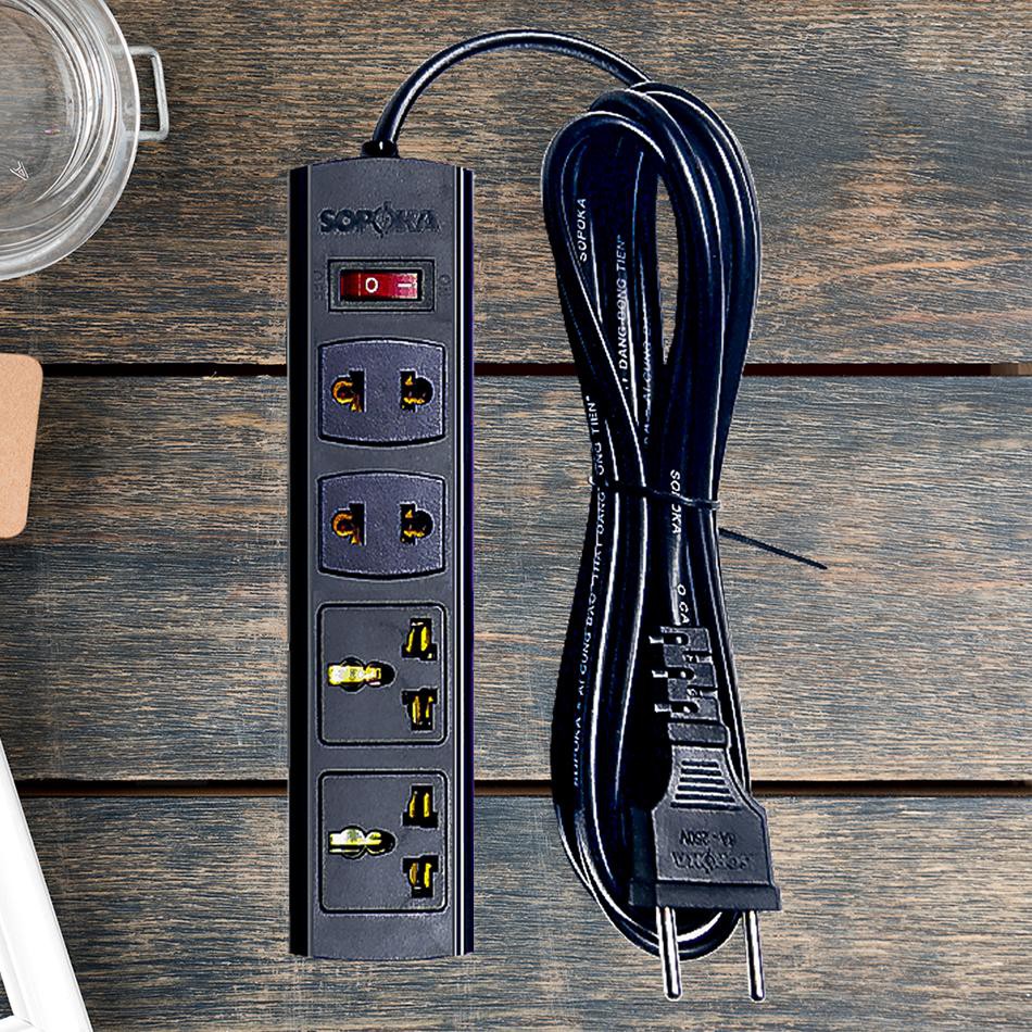 Ổ cắm điện 4 lỗ cắm chịu tải liền dây 4,5 m Sopoka công suất 1200w chống cháy 4x5 ⭐