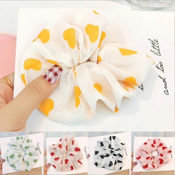 Dây Cột Tóc Vải Scrunchies Trái tim Phong Cách Hàn Quốc Cho Các Bạn Nữ