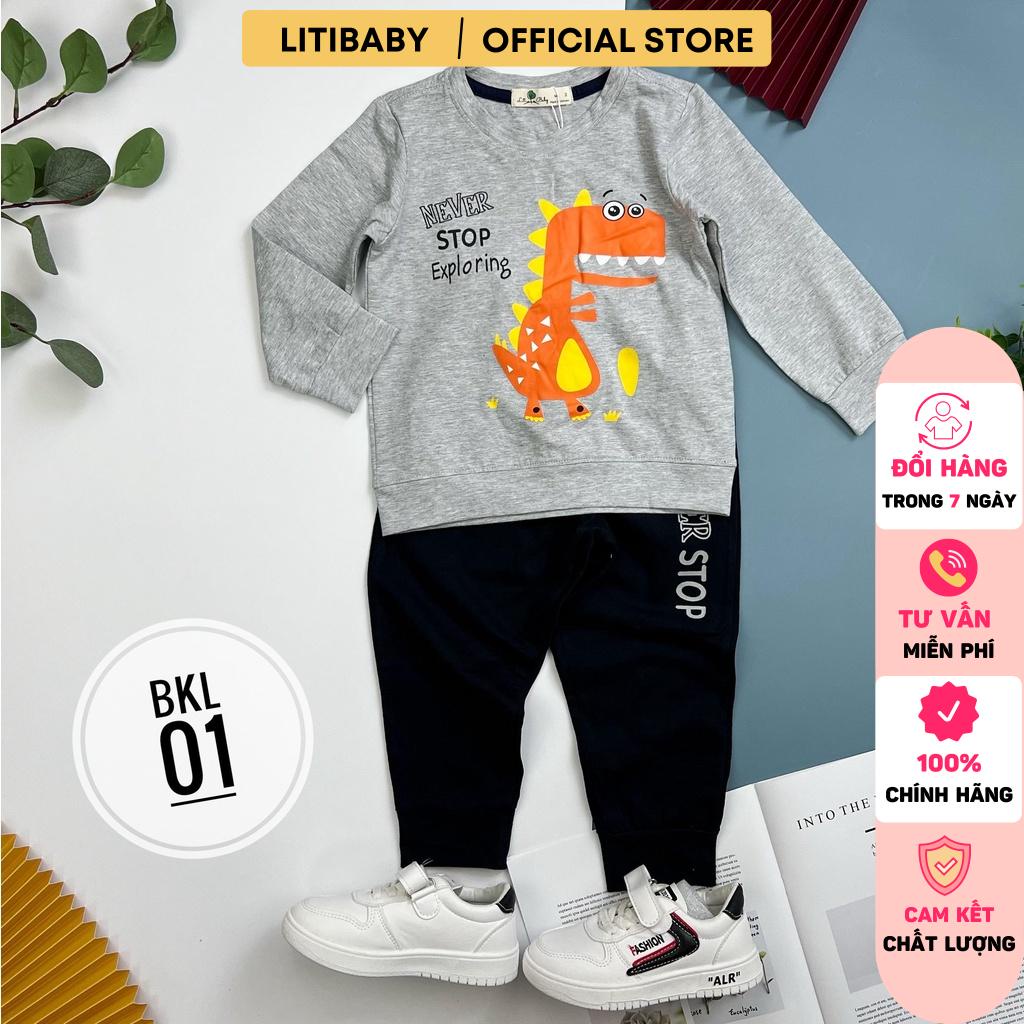 Bộ quần áo thu đông bé trai LITIBABY, hình khủng long, cho bé 2 - 8 tuổi