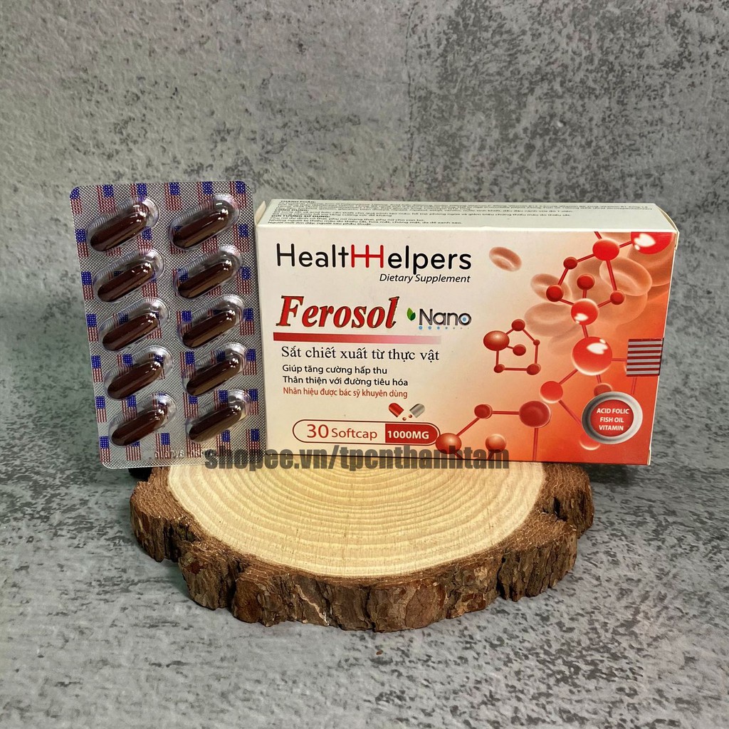 Viên uống sắt thực vật FEROSOL NANO bổ sung sắt, ngăn ngừa thiếu máu, bổ sung vitamin tăng sức đề kháng – Hộp 30v