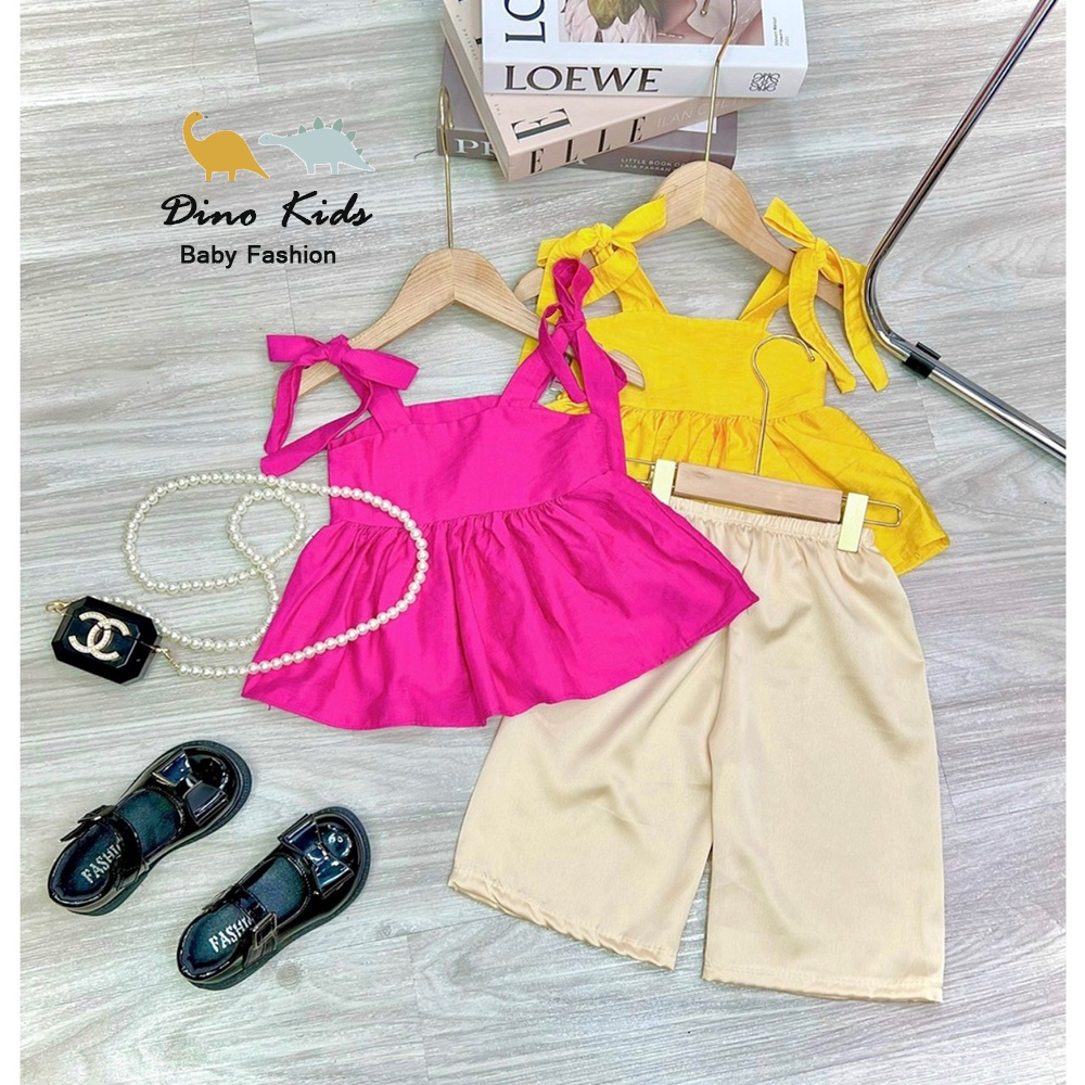 Bộ hè bé gái, sét áo 2 dây đũi phối quần ống sớ lửng lụa cho bé