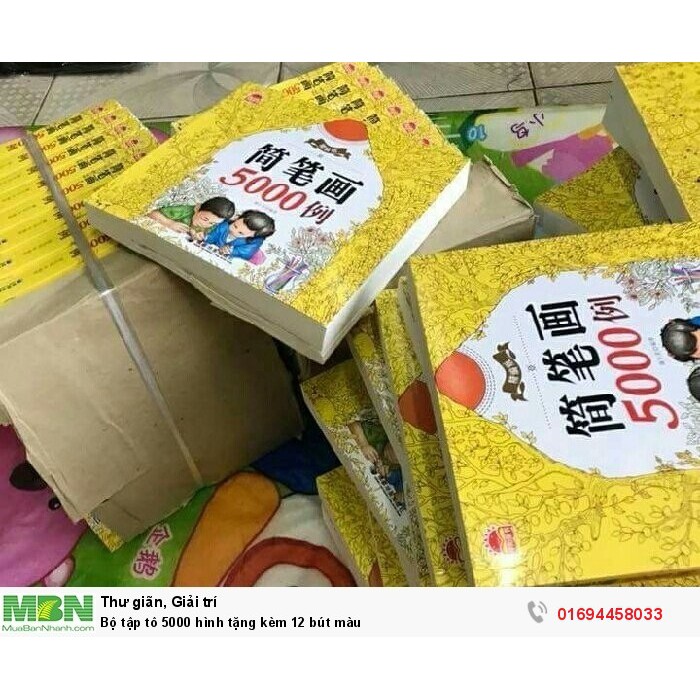 Vở Tô Màu 5000 Hình Cho Bé Tặng Kèm Bộ 12 Bút Chì Màu
