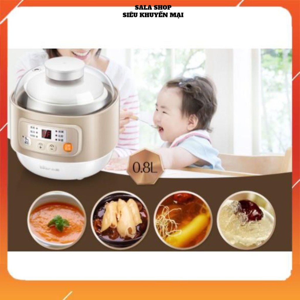 [Giá sập sàn] Nồi nấu cháo, ninh, hầm, hấp cách thủy Bear DDZ-A08D1, sử dụng gốm sứ cao cấp