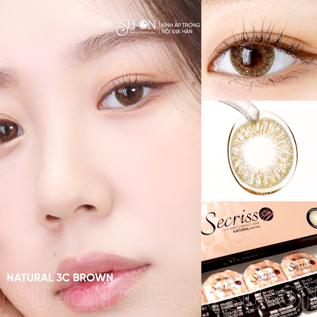 Lens 1 ngày Olens NATURAL 3C BROWN áp tròng 14,2mm, nâu hạt dẻ siêu đẹp best seller Olens, siêu êm đeo 24h