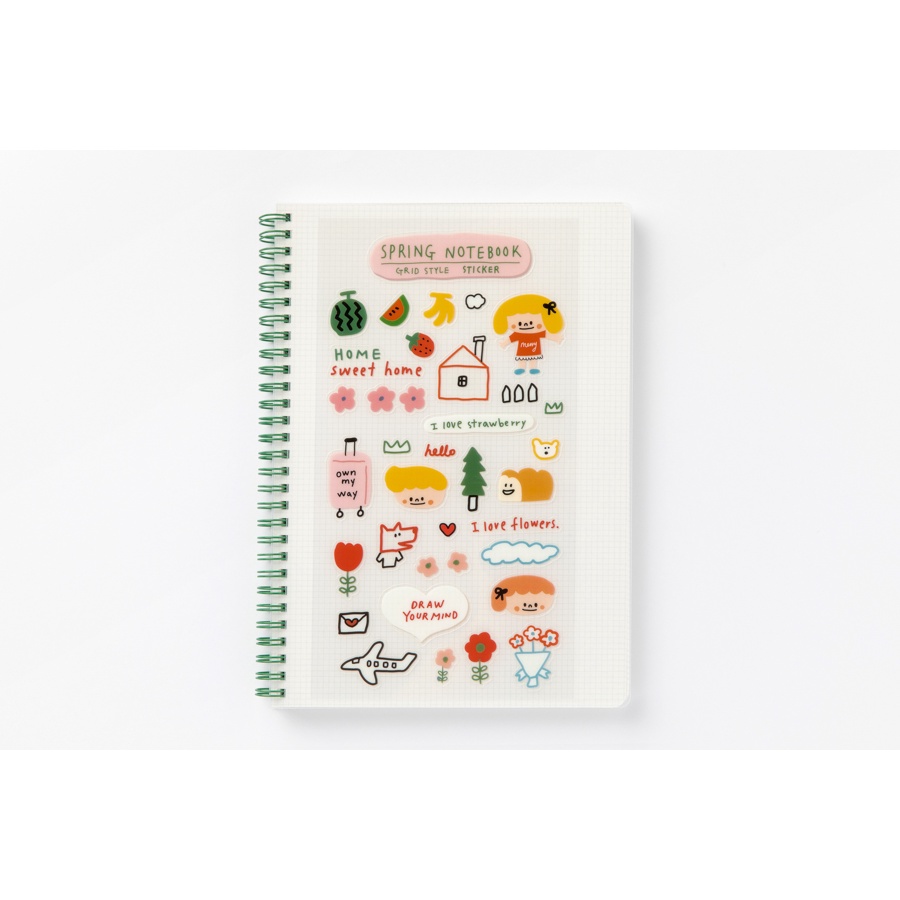 Sổ Ghi Chú ARTBOX Hàn Quốc Bìa PP Trong Suốt Đóng Gáy Lò Xo Giấy Kẻ Ô Vuông Kèm Sticker Dễ Thương