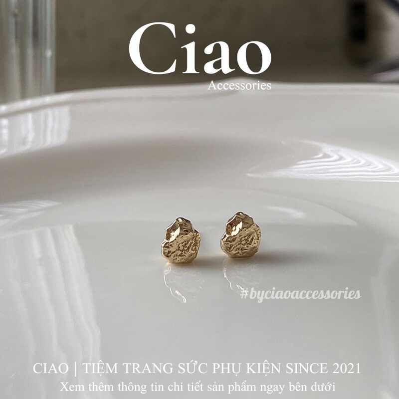 [HOẢ TỐC 1H] Khuyên tai/ Bông tai mạ bạc S925 thiết kế hình vân đá Eira Tiny Ciao