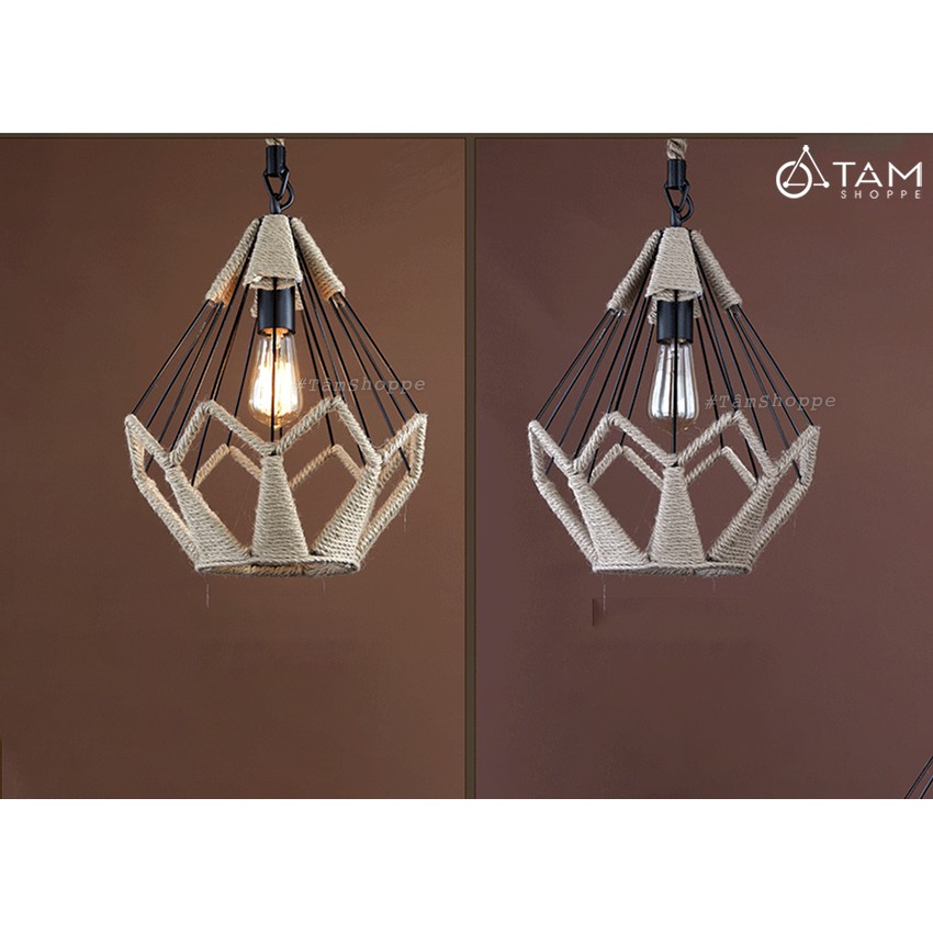 Đèn thả trần dây thừng khung sắt kim cương FE-ĐTTDT-05