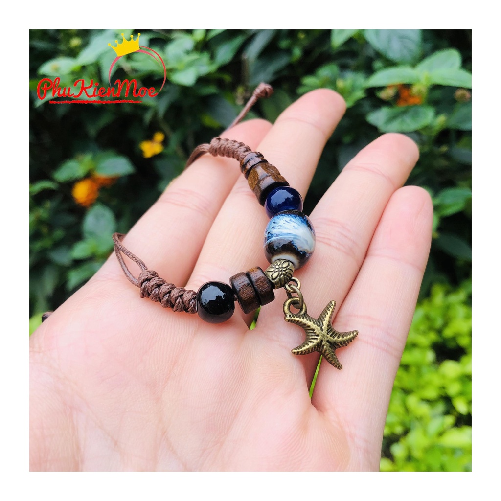 Vòng tay dây rút hình ngôi sao biển kiểu dáng Vintage thiết kế đơn giản handmade