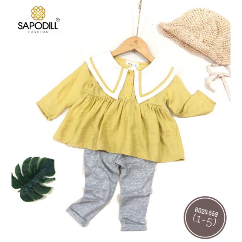 Bộ thu đông dài tay mặc nhà thiết kế Sapodill cho bé gái 1-2y - Vàng Quần Cotton