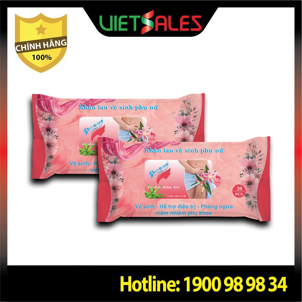 Khăn lau vệ sinh vùng kín phụ nữ She Care - Gói 20 Miếng