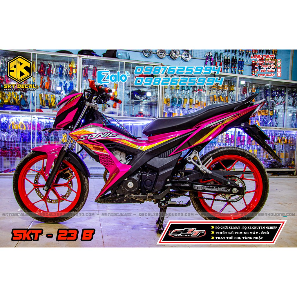 tem trùm xe sonic hồng bạc