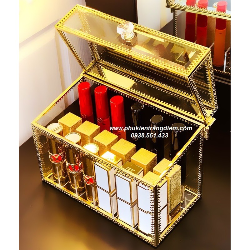 Hộp Đựng Son Môi 18 Ô Golden Viền Vàng
